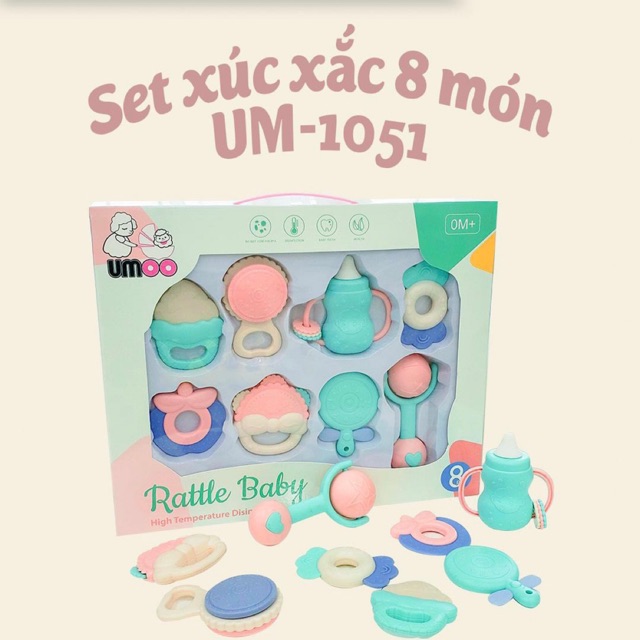 Set xúc xắc gặm nướu Umoo 8 chi tiết