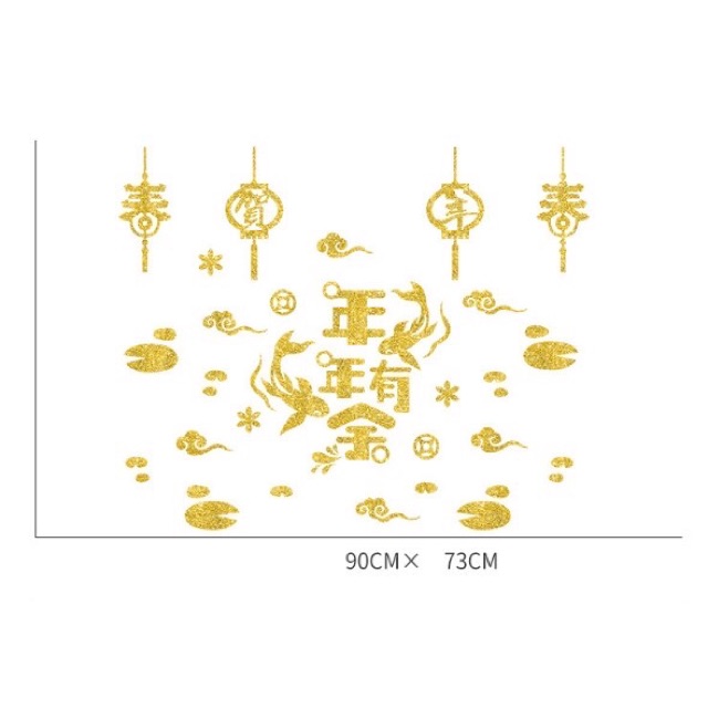 Decal dán Tết - Cá Rồng kèm chữ nhũ