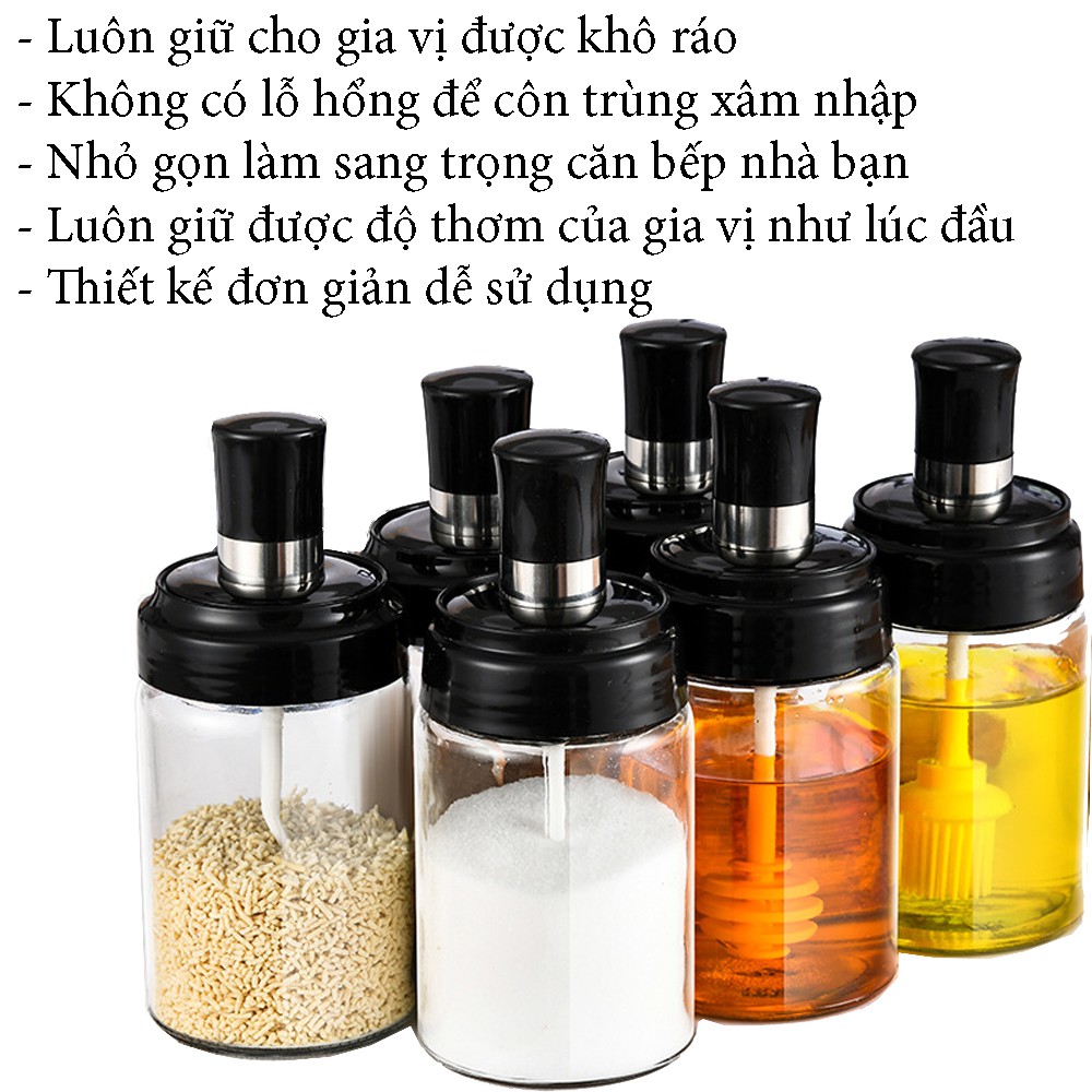 Hũ Đựng Gia Vị-Lọ Gia Vị Kèm Thìa,Phết Dầu,Quét Mật Ong Chất Liệu Thủy Tinh cường lực (tempered glass) do ducstore PP | BigBuy360 - bigbuy360.vn