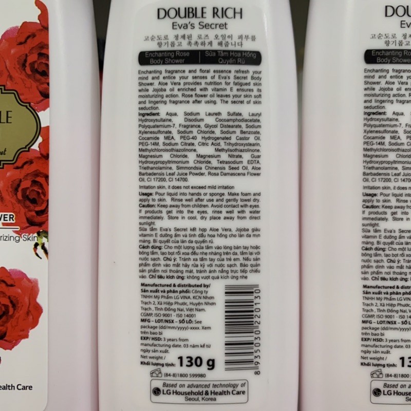 SALE SALE Sữa tắm Double Rich Eva's Secret Hoa Hồng 130ml ( hàng tặng )
