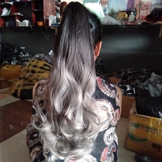 Tóc giả ngoạm nhuộm ombre xám và hồng