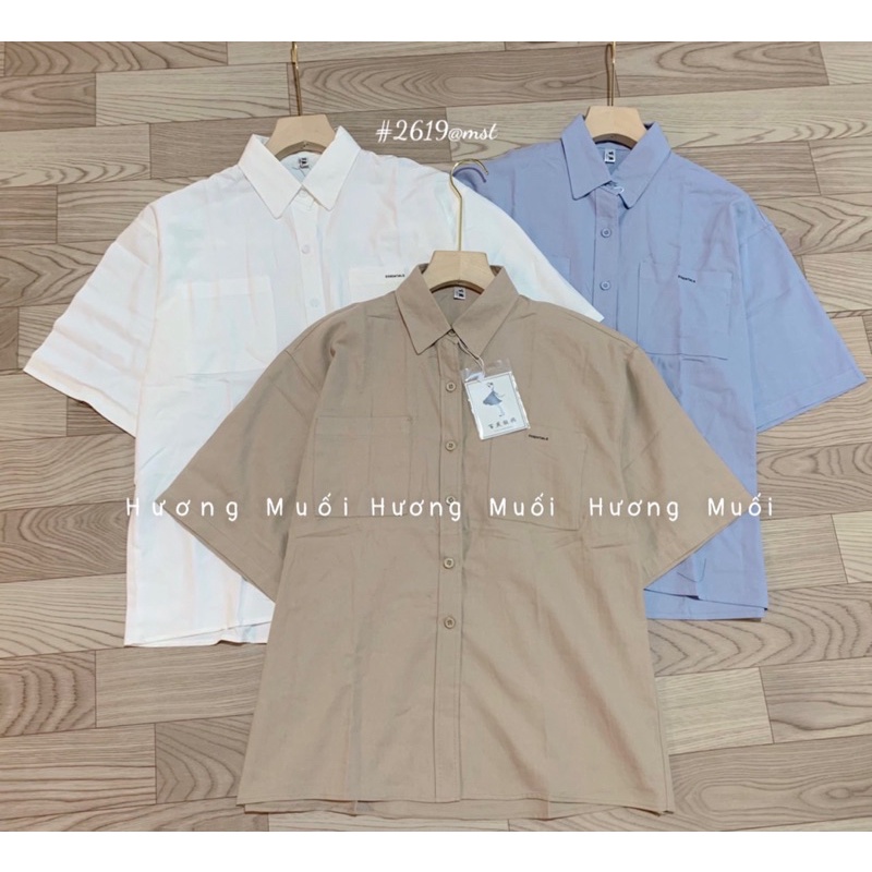 Áo sơ mi cộc tay chữ túi - chữ essen mã 2619