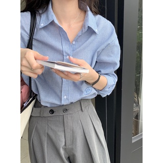 Áo sơ mi sọc dài tay thêu ve áo 55564