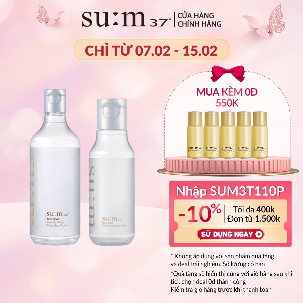 [Mã COSLUX03 giảm 120K] Bộ Nước tẩy trang giàu ẩm 3 trong 1 Su:m37 Skin Saver Essential Cleansing Water 400ml+100ml