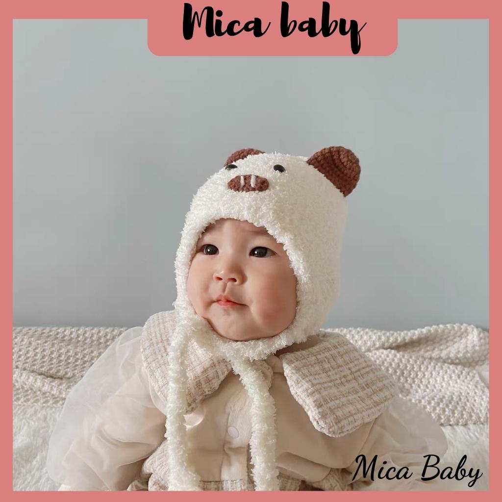 Mũ len hình heo bông xù đáng yêu cho bé từ 4m-2y Mica baby ML33
