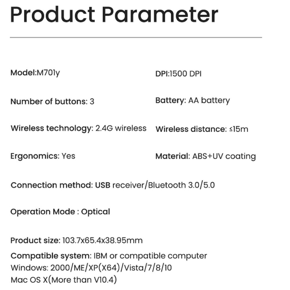 Chuột không dây FD M701Y,nút silent cực êm, hỗ trợ 2 thiết bị kết nối Bluetooth 5.0/3.0,Wireless (có nano USB receiver)