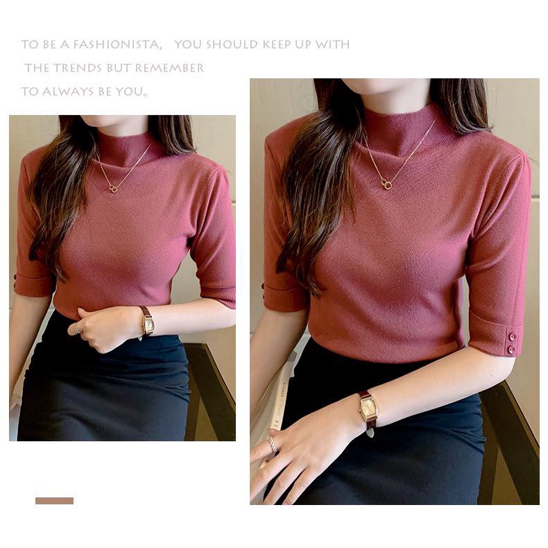 Áo Len Tăm Nhung Tay Cúc Lửng Basic 6 màu chất Liệu Len Mềm Mịn Co giãn Thoải Mái | BigBuy360 - bigbuy360.vn