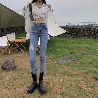[Hàng order] Quần jeans rách cạp cao