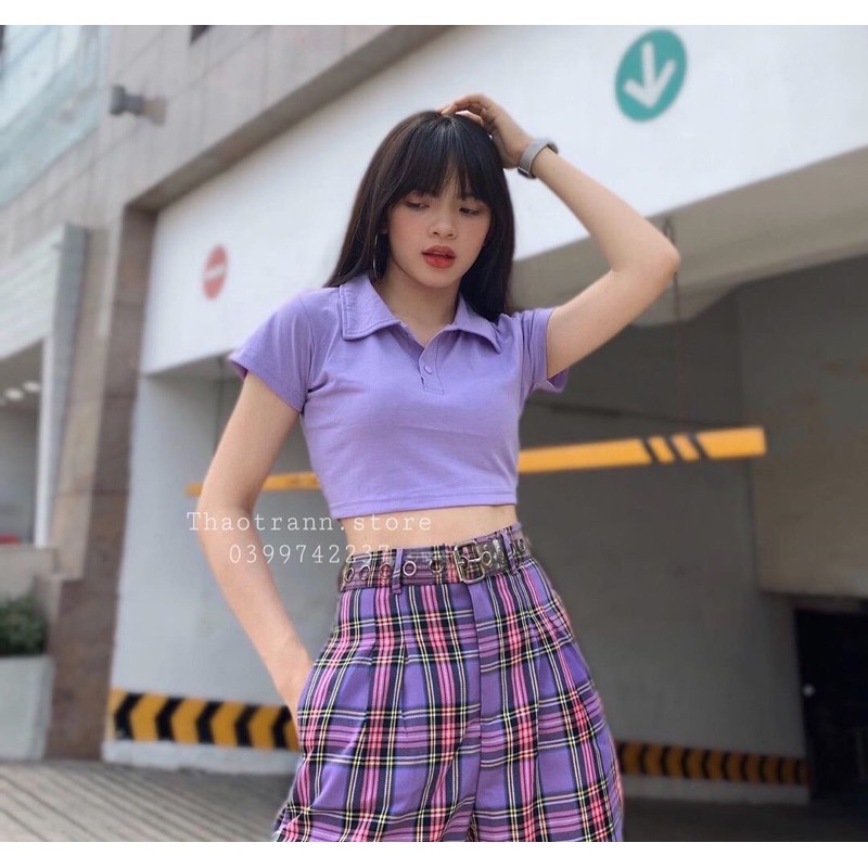 Áo Croptop Cổ Bẻ Nữ- Áo thun croptop polo basic tay ngắn có cổ trơn dáng ôm Ulzzang SIÊU XINH