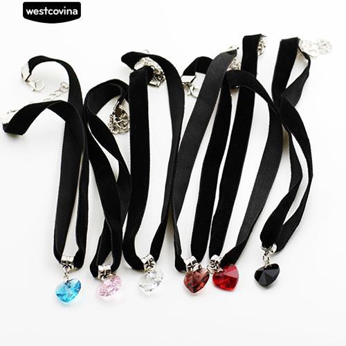 Vòng cổ choker trang trí mặt đá màu hình trái tim sành điệu cho nữ