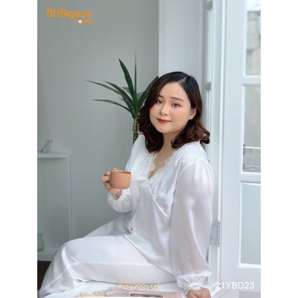 Bộ đồ ngủ cổ V dài tay BIG SIZE (55kg đến 95kg) - 21YBD23 - [BU Bigsize Young]