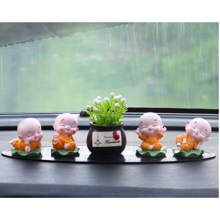 Set tiểu hoà thượng ngồi lá sen phối bình bóng trang trí taplo Ô Tô- Dũng An shop