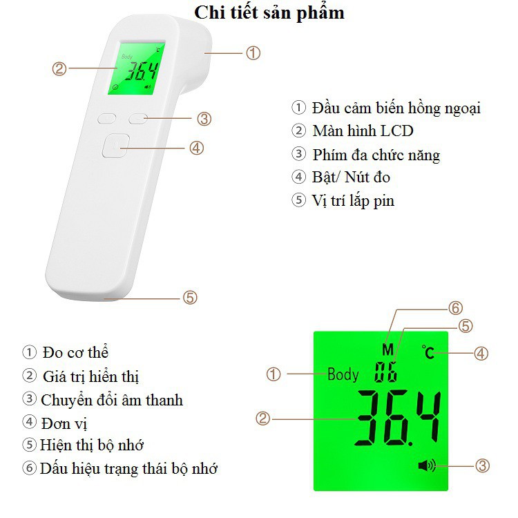 Nhiệt Kế  Điện Tử Hồng Ngoại Đo Sữa, Đo Trán, Đo Nhiệt Độ Cơ Thể Không Tiếp Xúc UX-A-02