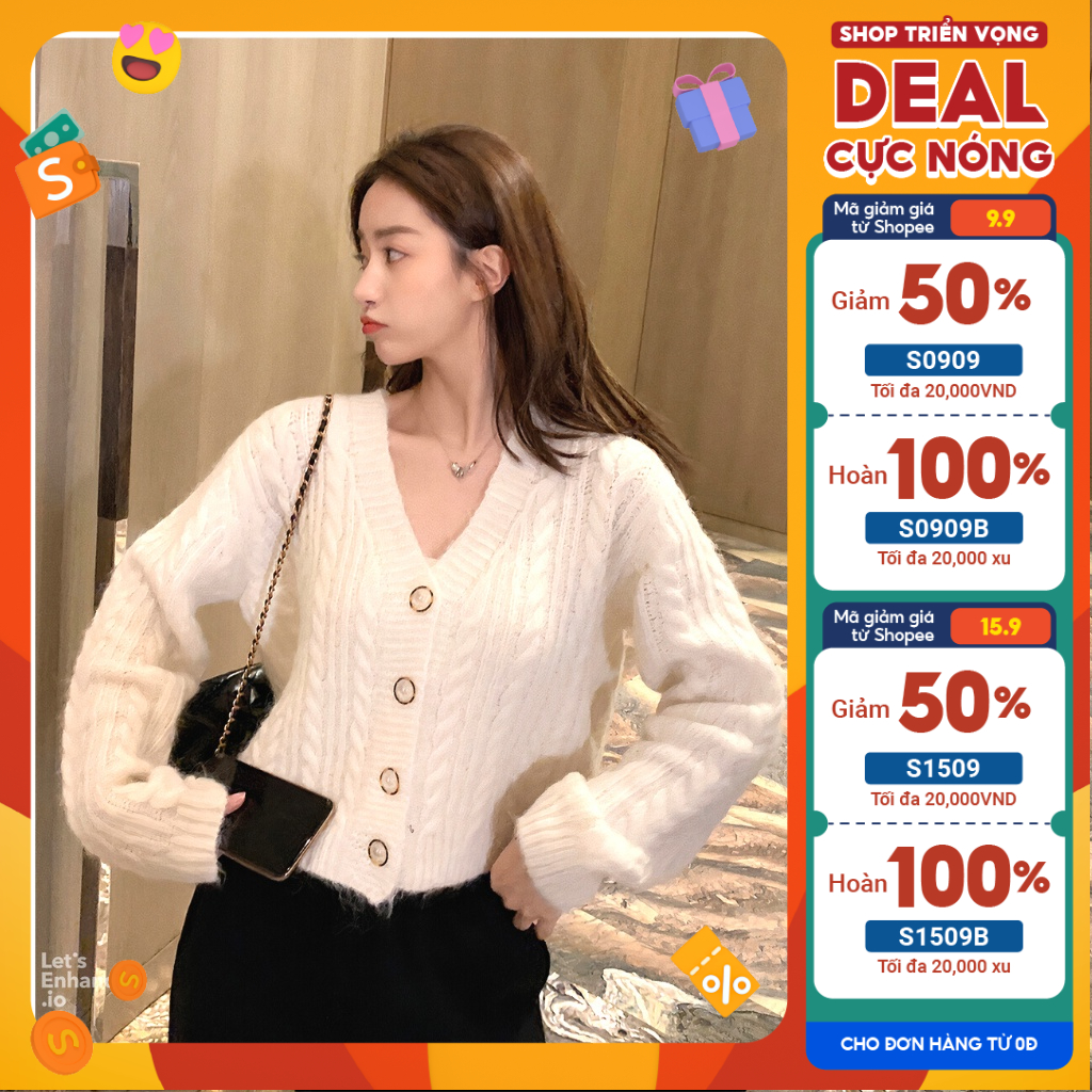 Áo len khoác ngoài basic MingMing cardigan len mịn dáng croptop