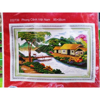 Tranh thêu chữ thập phong cảnh làng quê 222739