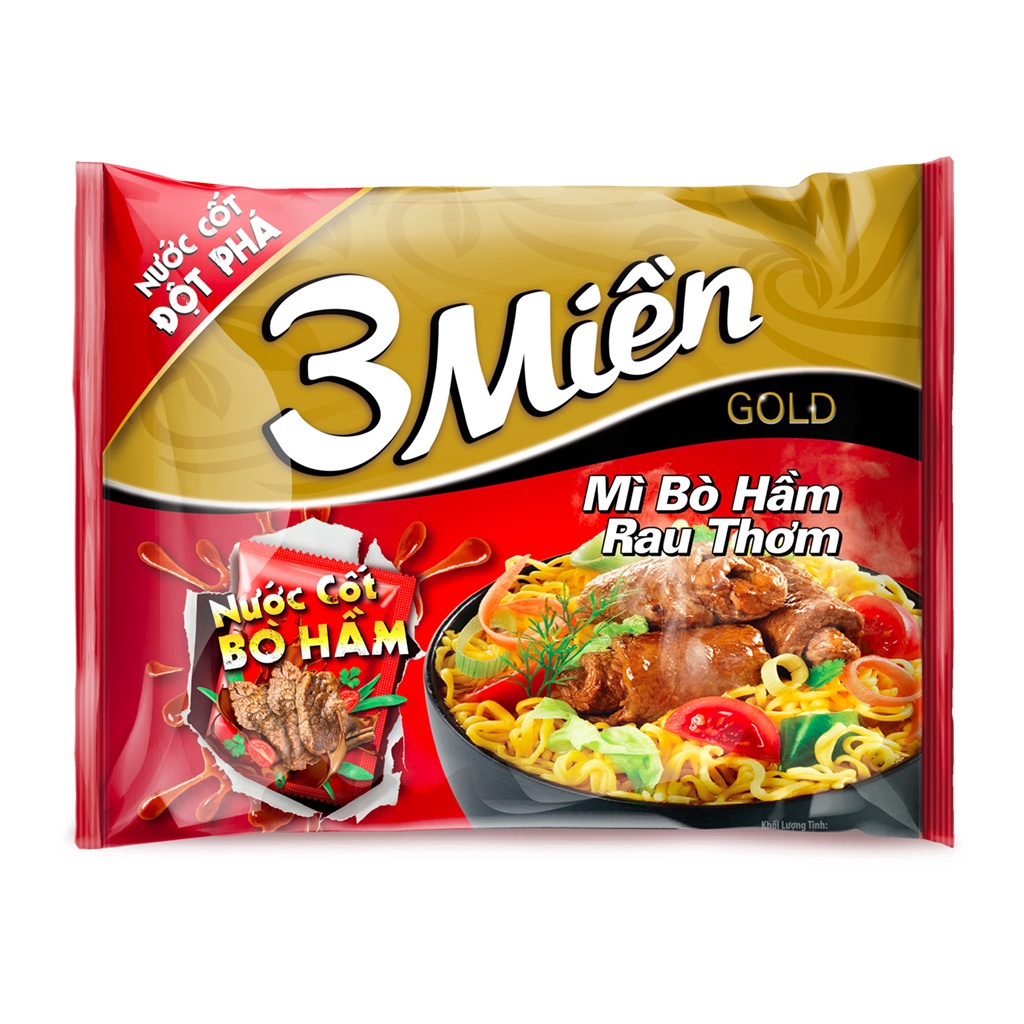 Mì tôm 3 miền Gold vị Bò hầm rau thơm thùng 30 gói