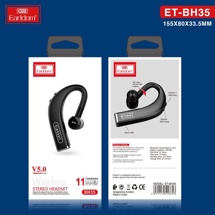 Tai nghe đàm thoại Bluetooth pin khủng chính hãng Eardom BH35