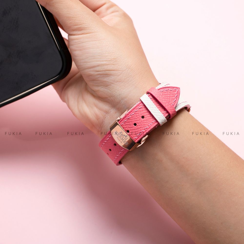 Dây da thủ công Epsom Trắng Mix Hồng Đậm dành cho Apple Watch đồng hồ thông minh Series 1/2/3/4/5/6/7/SE DDTC246