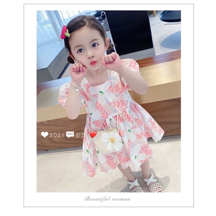 Set Váy Hoa Vải Thô Hàn Dành Cho Bé Gái