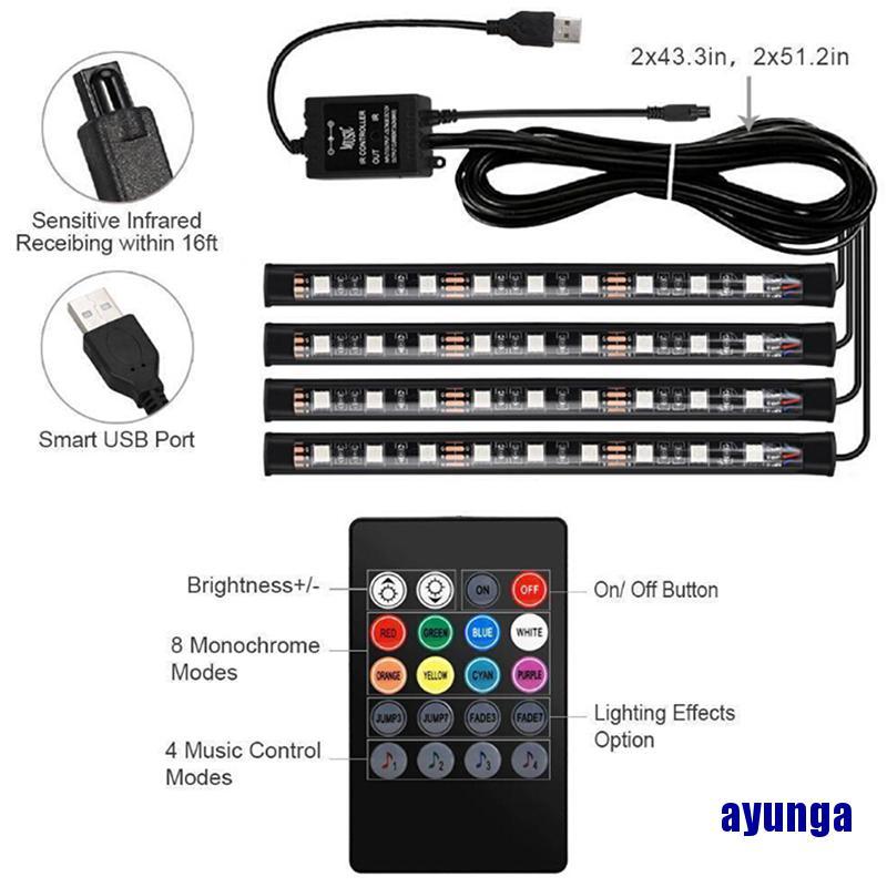 Bộ 4 Đèn Led 9 Bóng RGB Cho Nội Thất Xe Hơi