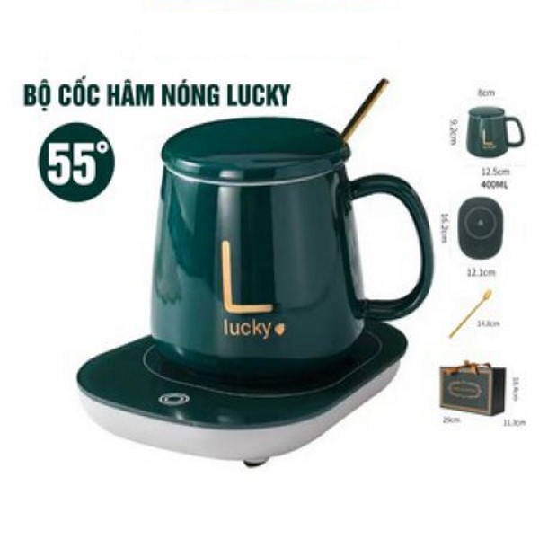 Cốc hâm nóng đồ uống kèm đế điện Lucky - Cốc ủ cháo, ủ sữa cho bé – Ly sứ hâm nóng cafe, trà GD009