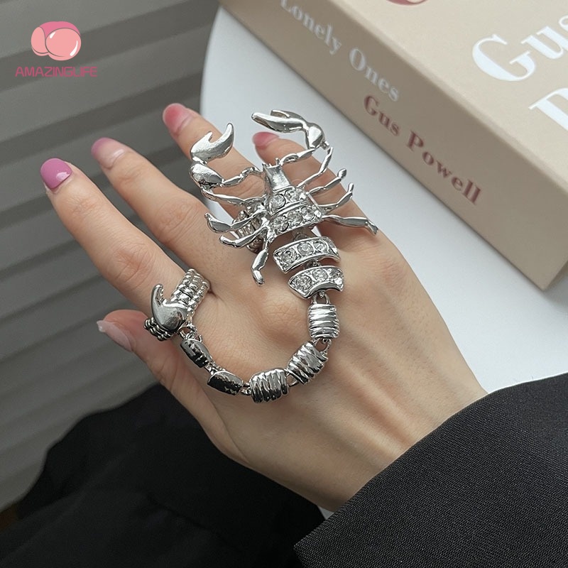 [Amazinglife] Nhẫn Hình Bọ Cạp Đính Pha Lê Lấp Lánh Phong Cách Punk Âu Mỹ