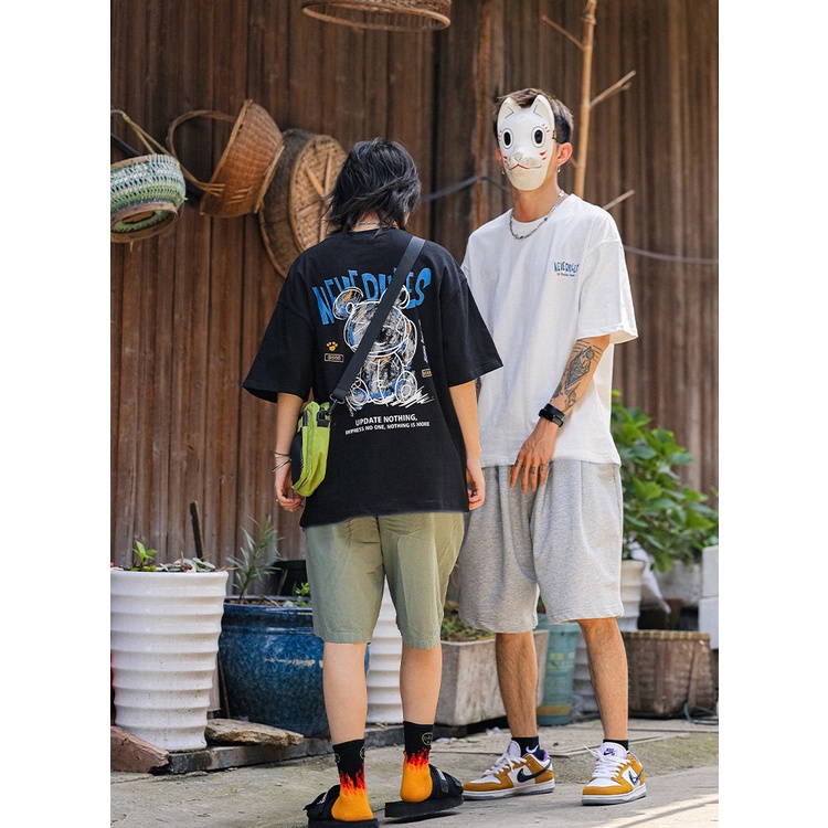 Áo thun tay lỡ nam nữ form rộng Familylove - áo unisex nam nữ Gấu Graphic đẹp cotton 100 cao cấp