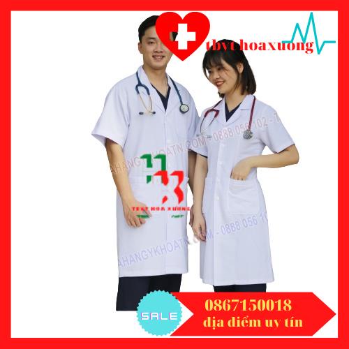 Áo blouse trắng , áo khoác bác sĩ , dược sĩ , điều dưỡng viên nam/nữ cộc tay dáng dài