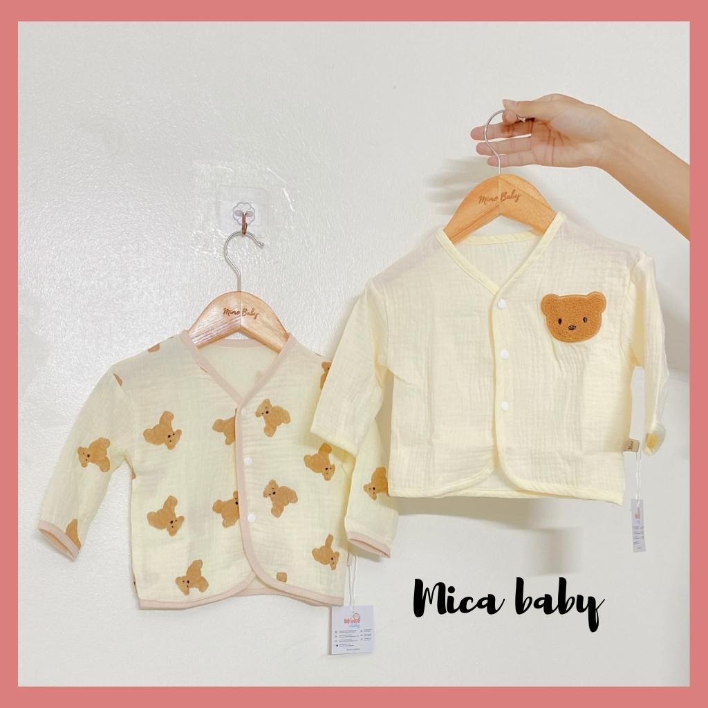 Áo dài tay thu đông kiểu dáng cổ tim cho bé trai bé gái, áo cardigan đính gấu dễ thương cho bé QA40 Mica Baby