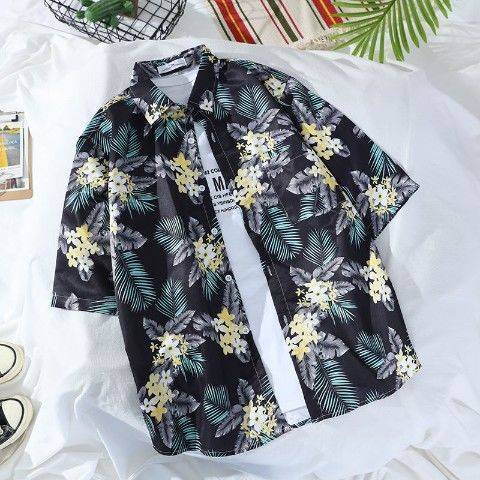 Beach shirt Flower shirt Loose plus size shirt Hong Kong style retro handsome shirt Shirt jacket