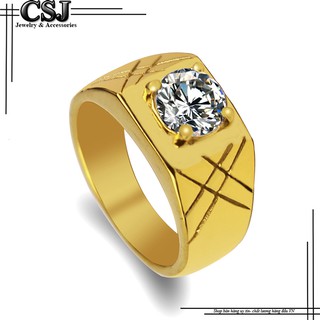 Nhẫn nam inox cao cấp mạ vàng 24k đính xoàn đẹp giá rẻ