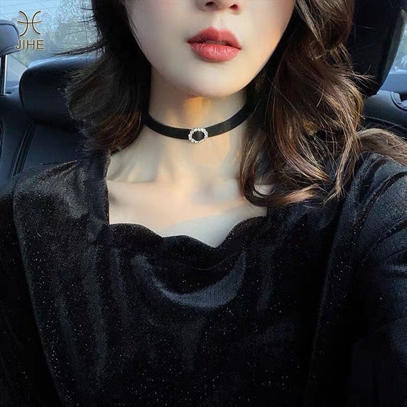 Vòng cổ choker Mặt Tròn Đính Đá Lấp Lánh Đơn Giản Thời Trang Phong Cách Hàn Quốc