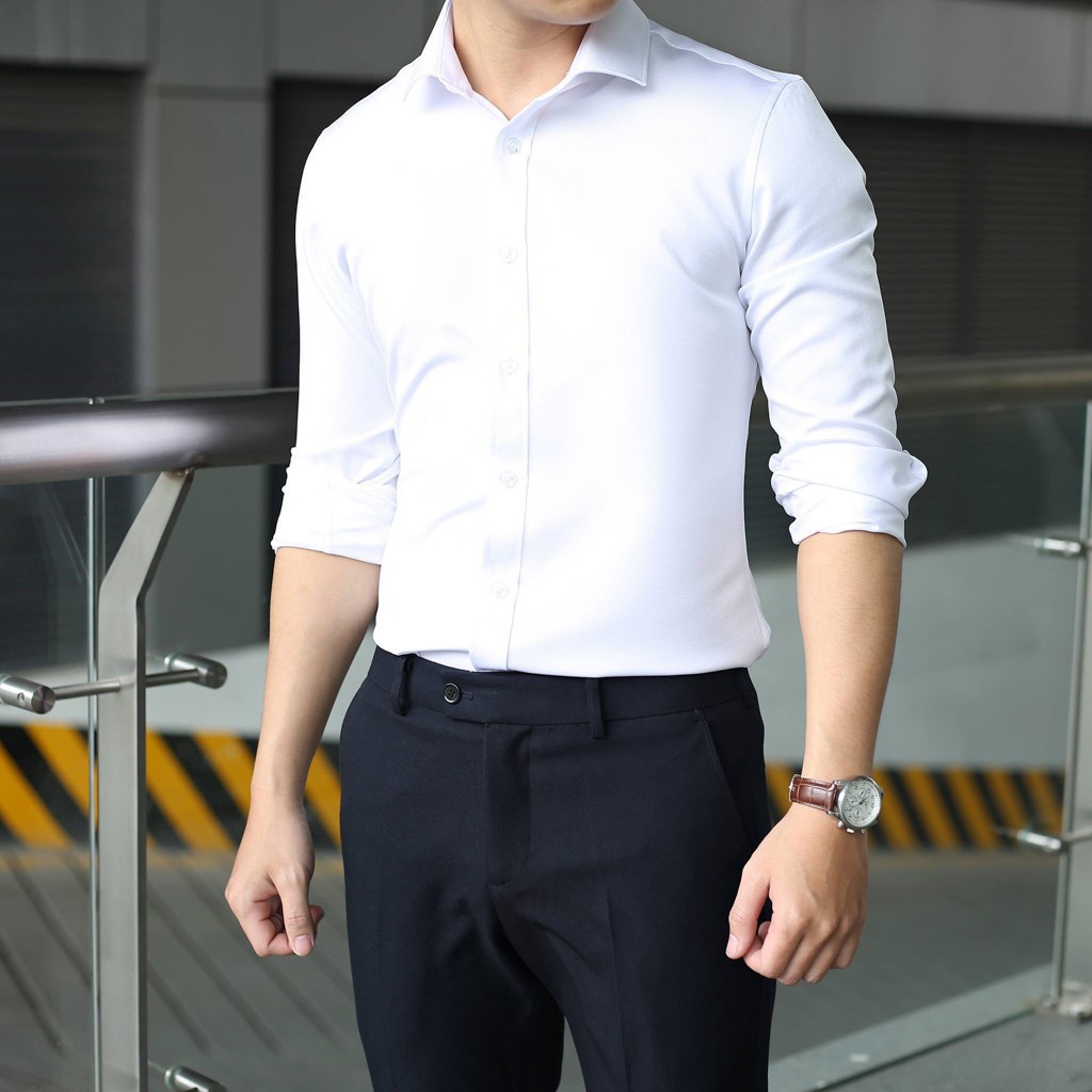 Áo Sơ Mi Nam VINETO Cổ Bẻ Màu Đen Cao Cấp Không Nhăn Dáng Ôm Hàn Quốc Body | BigBuy360 - bigbuy360.vn