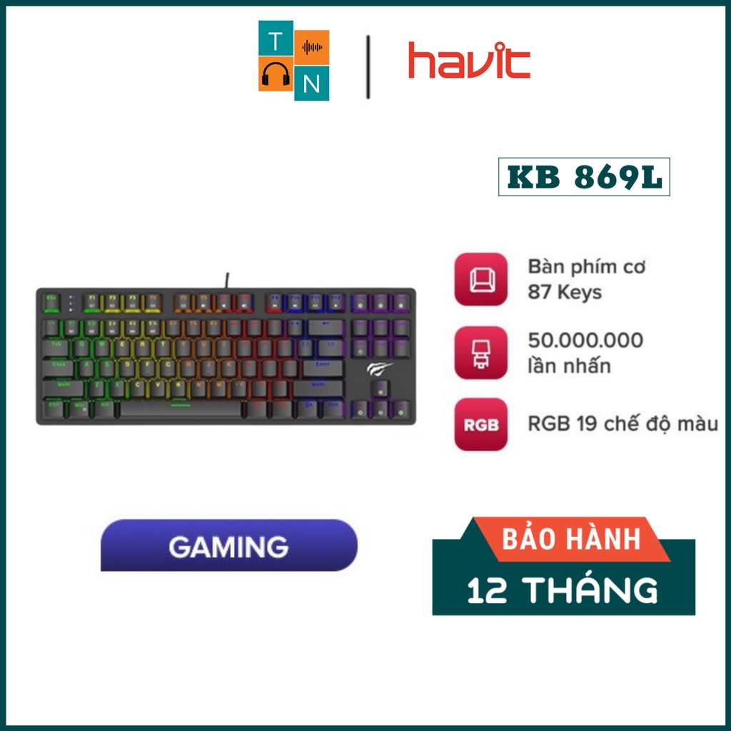 【Giao nhanh】Bàn Phím Cơ Gaming HAVIT KB869L, 87 Keys, 19 Chế Độ RGB, Tuổi Thọ Phím 50.000.000 Lần -Chính Hãng