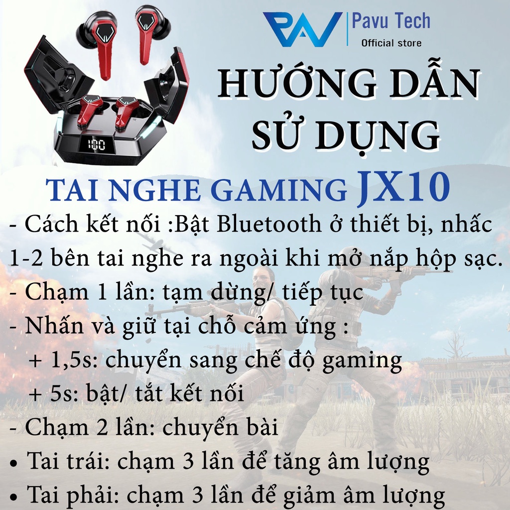 Tai Nghe Gaming JX 10 TWS Tai Nghe  Bluetooth Chơi Game Không Dây Có Mic Siêu Xe Độ Trễ Cực Thấp Pavu Tech