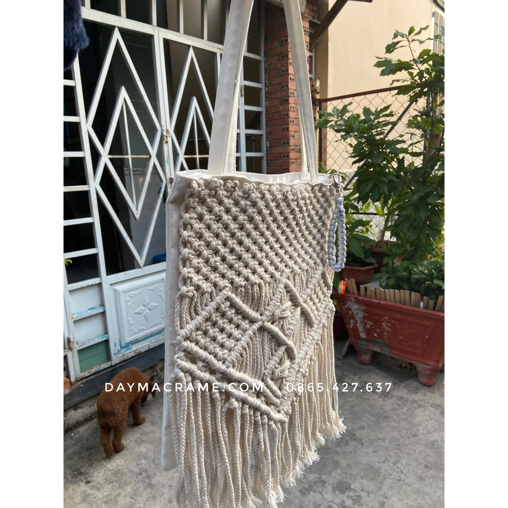 Túi vải bố macrame | túi vải canvas macrame | Túi xách nữ macrame | Túi Tote Macrame bag handmade 100%