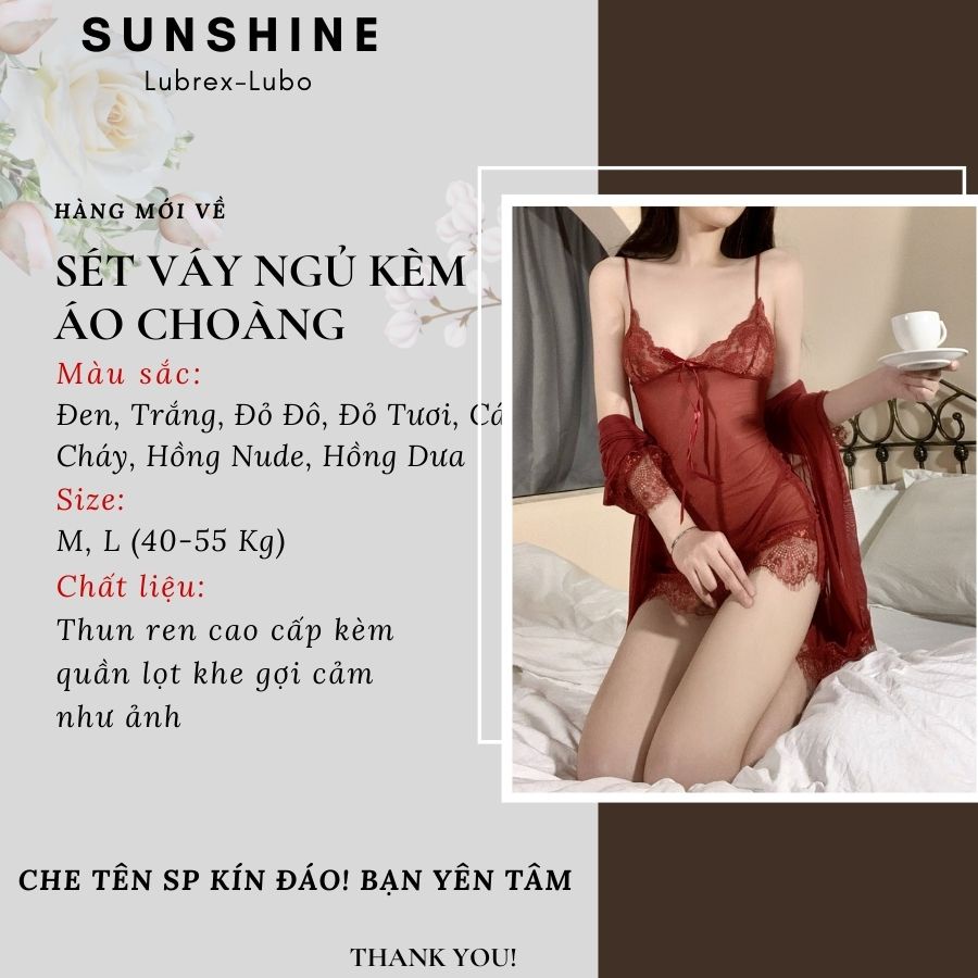 Sét Váy ngủ sexy kèm áo choàng voan xuyên thấu gợi cảm đỏ đô-SUNSHINE CT1083