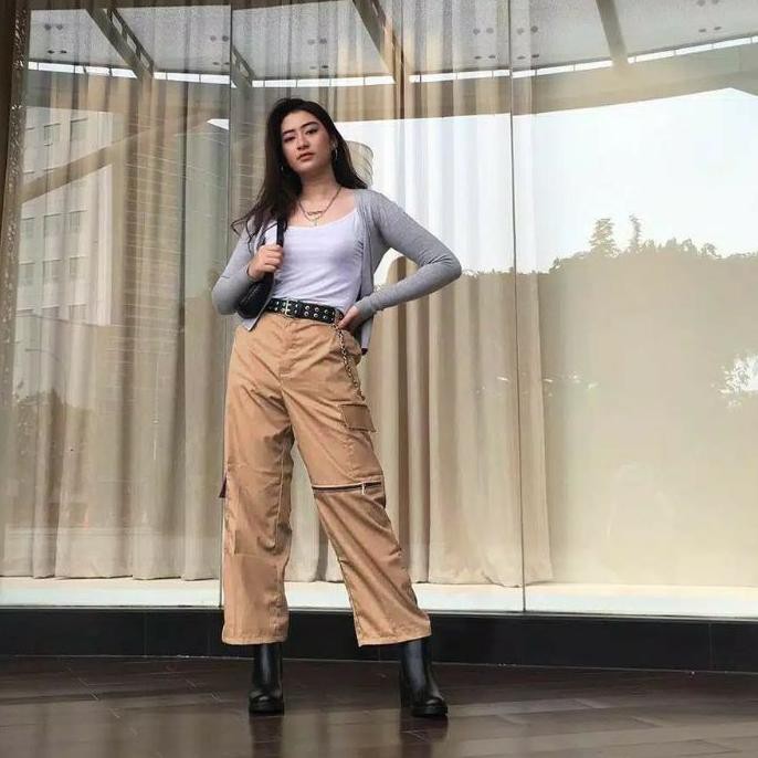 Quần Dài Nữ Ống Rộng Có Khóa Kéo Thời Trang 63 Inch