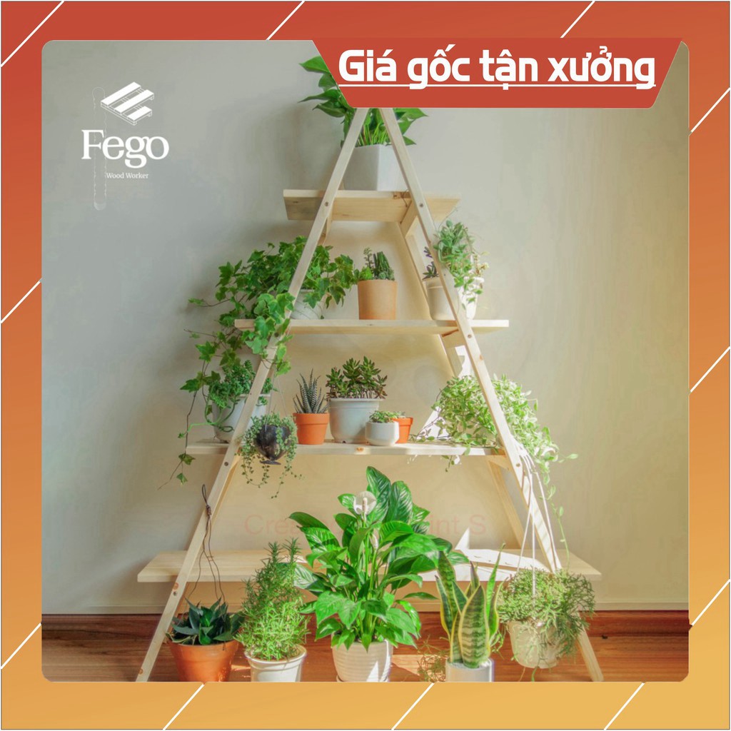 Kệ 2 thang tam giác 4 tầng gỗ thông decor