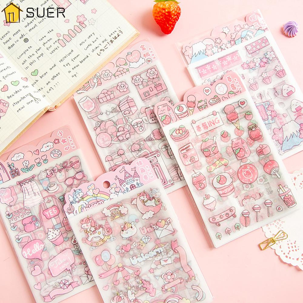 Set 4 miếng dán trang trí sổ tay thiết kế kiểu hoạt hình nhiều màu sắc dễ thương DIY