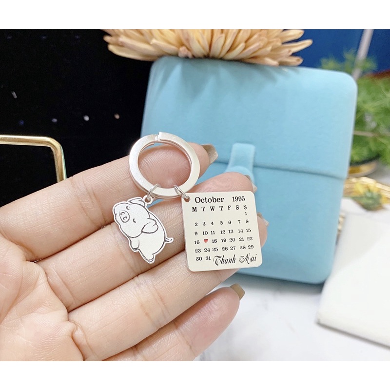 móc chìa khoá bằng bạc charm lịch và con giáp theo yêu cầu