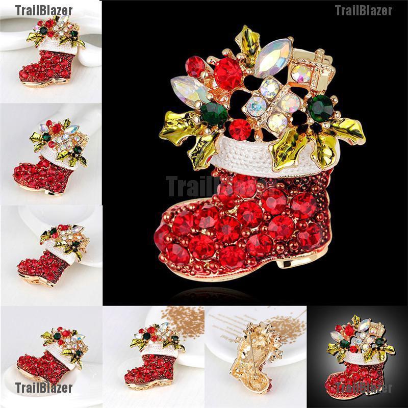 1 Trâm Cài Áo Hình Giày Boot Giáng Sinh Đính Đá Thời Trang