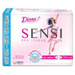 (Giá Thùng) Băng vệ sinh Diana Sensi Siêu Mỏng Cánh 20 (thùng 24 gói)