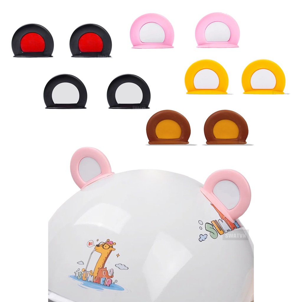 Cặp Tai Gấu Trang Trí Mũ Bảo Hiểm Sẵn Keo Dán (tai màu hồng-trắng)