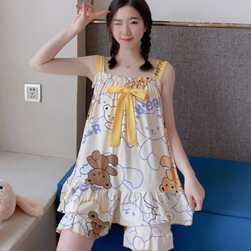Bộ đồ ngủ ❤️FREESHIP❤️ Pijama Đồ Ngủ 2 dây sexy thun sữa hoạt hình cute BN33