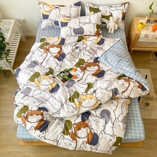 Drap Trải Giường 5 Món (Hình Thật) Chần Bông Mèo Xinh Cotton Cực Sang M2*2M-M4*2M- M6*2M-M8*2M