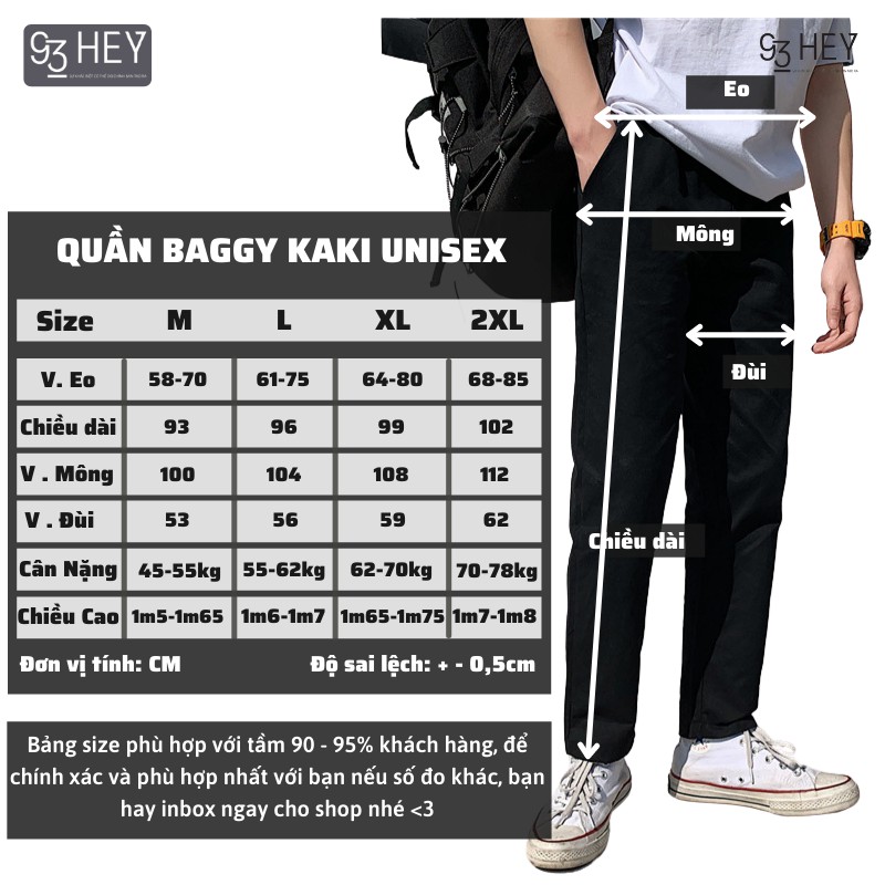 Quần Baggy Kaki Unisex 93HEY Nam Nữ Ống Suông Màu Trơn Ulzzang Basic Cạp Chun Dây Rút QBG01