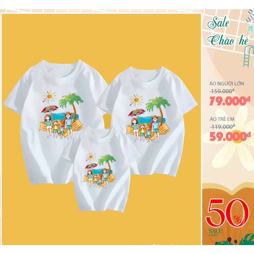 Sét áo gia đình 4 người đi biển Dễ Thương .Chất Liệu Thun Cotton Loại 1 Đủ Size Cho Các Thành Viên Từ 8 Đến 100kg .