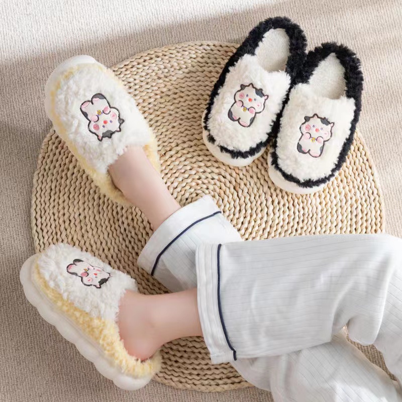 QiaoYiLuo Dép Bông Đi Trong Nhà Đế Dày Chống Trượt Dễ Thương