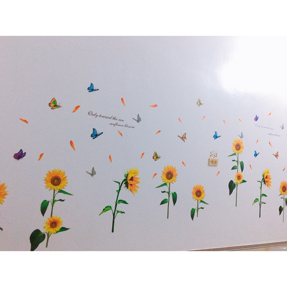 Tranh decal, decal dán tường trang trí phòng cho người lớn và bé  vườn hoa hướng dương